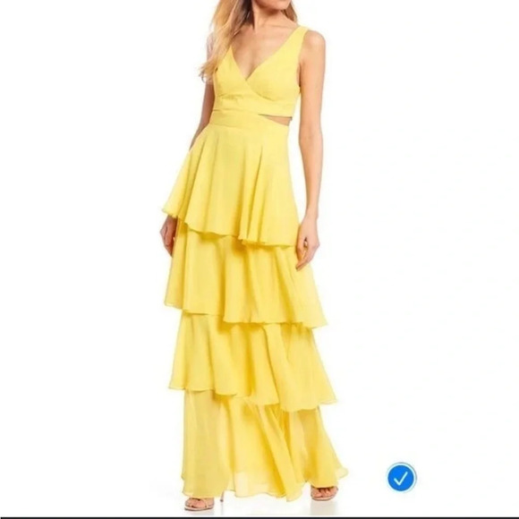 NWT B DARLIN YELLOW CUT OUT TIERED MAXI DRESS - Picture 1 of 5